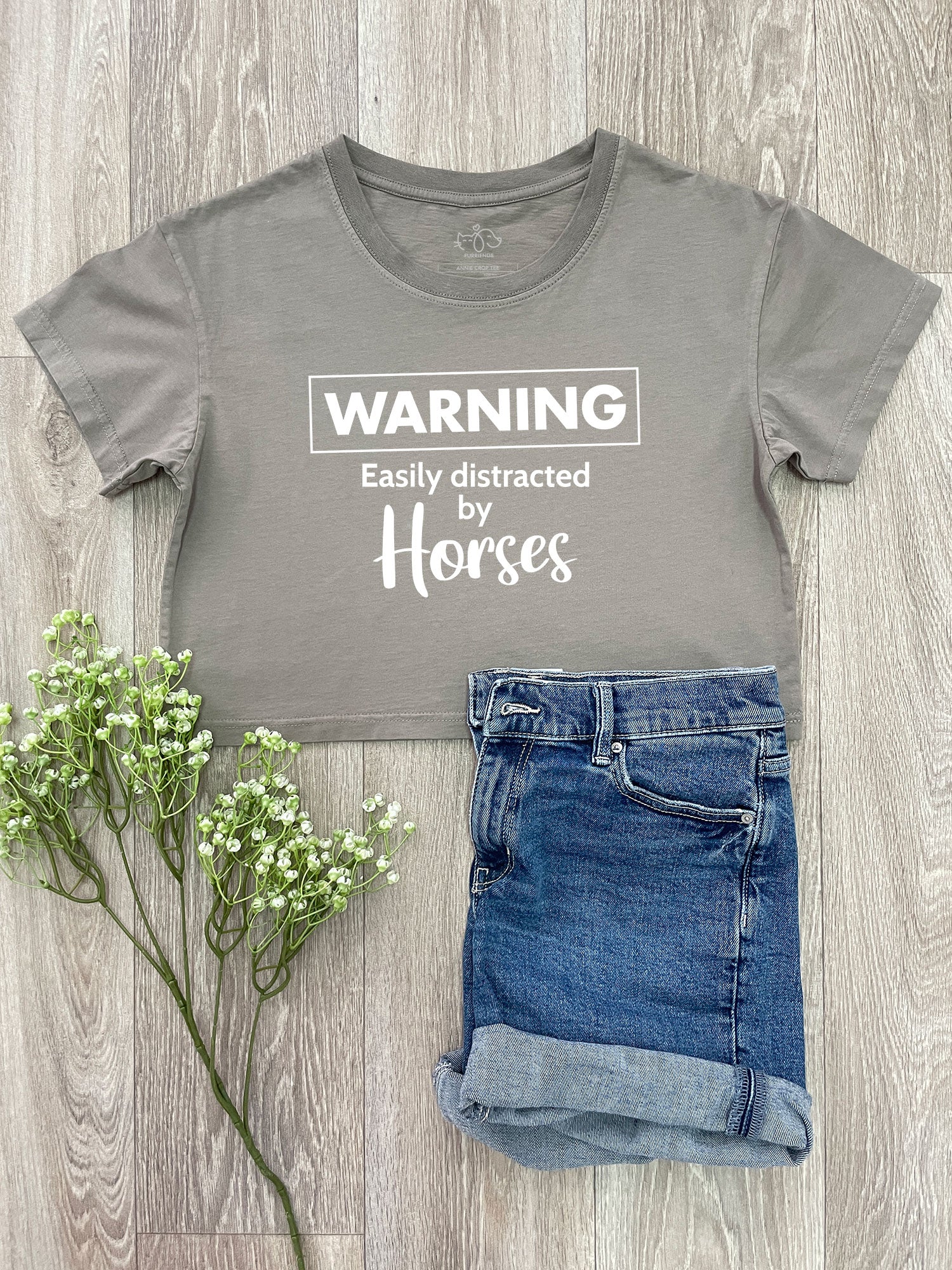 Warning. Easily Distracted By Horses Annie Crop Tee