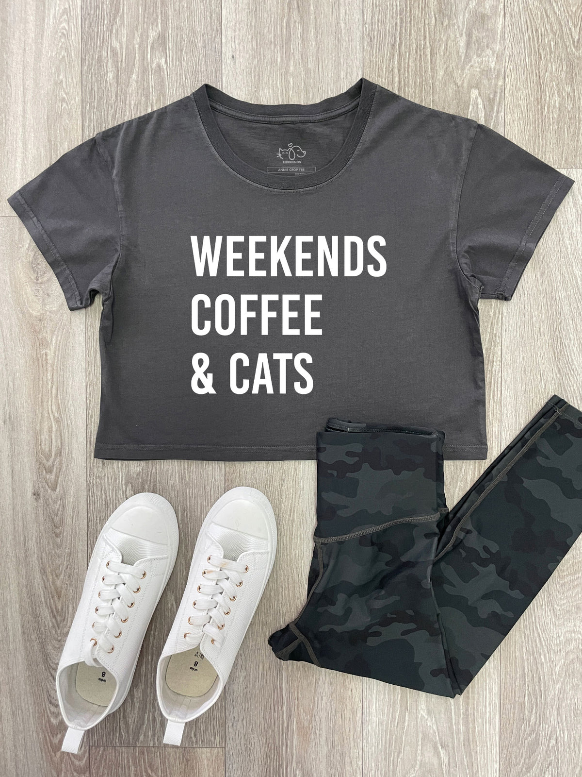 Weekends Coffee &amp; Cats Annie Crop Tee