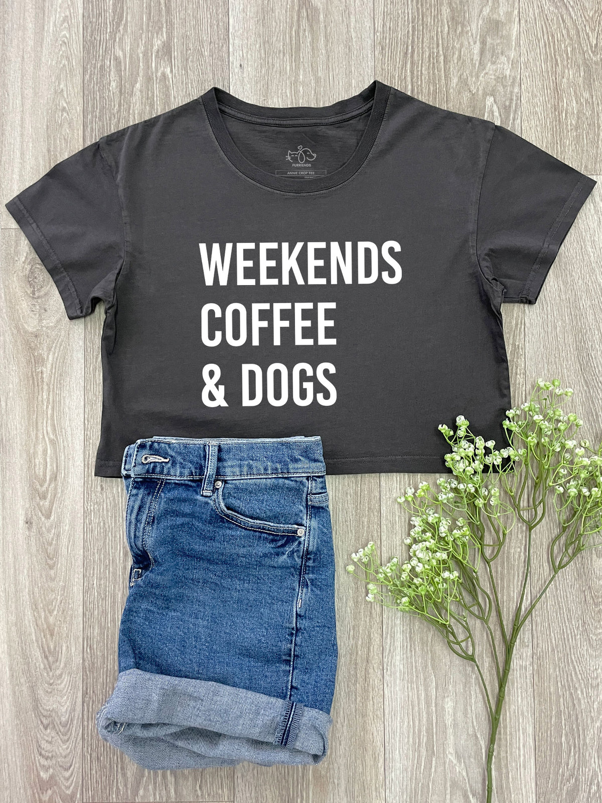 Weekends Coffee &amp; Dogs Annie Crop Tee