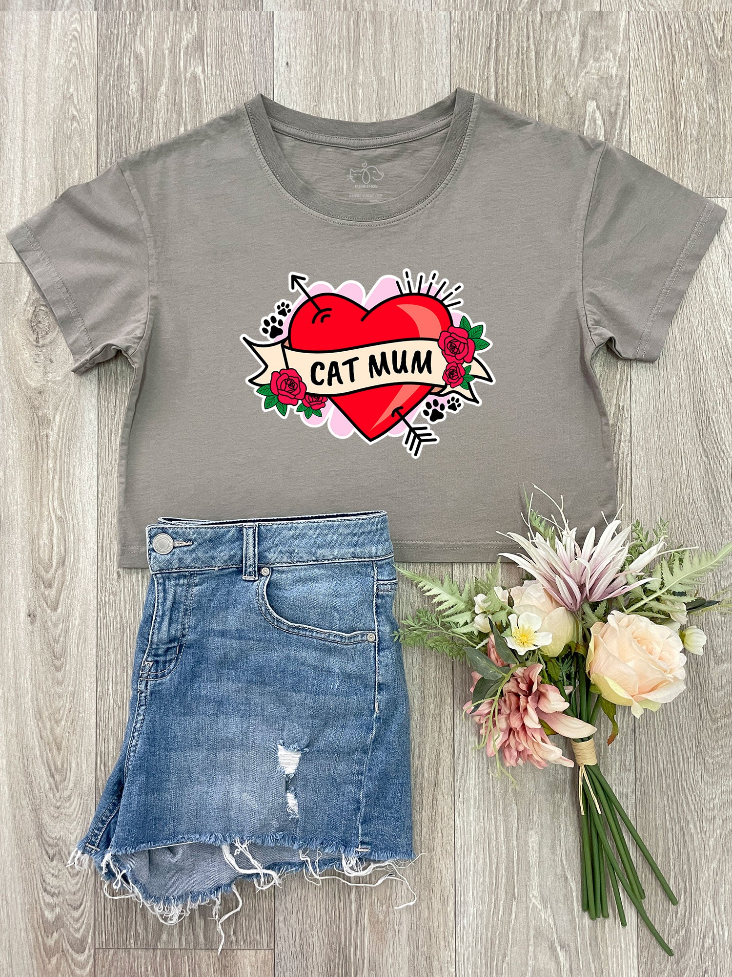 Cat Mum Heart Tattoo Annie Crop Tee