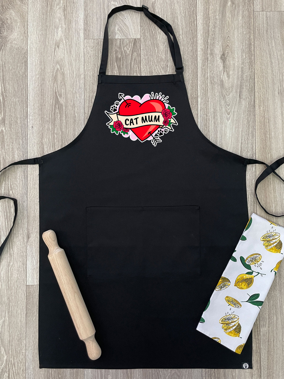 Cat Mum Heart Tattoo Bib Apron