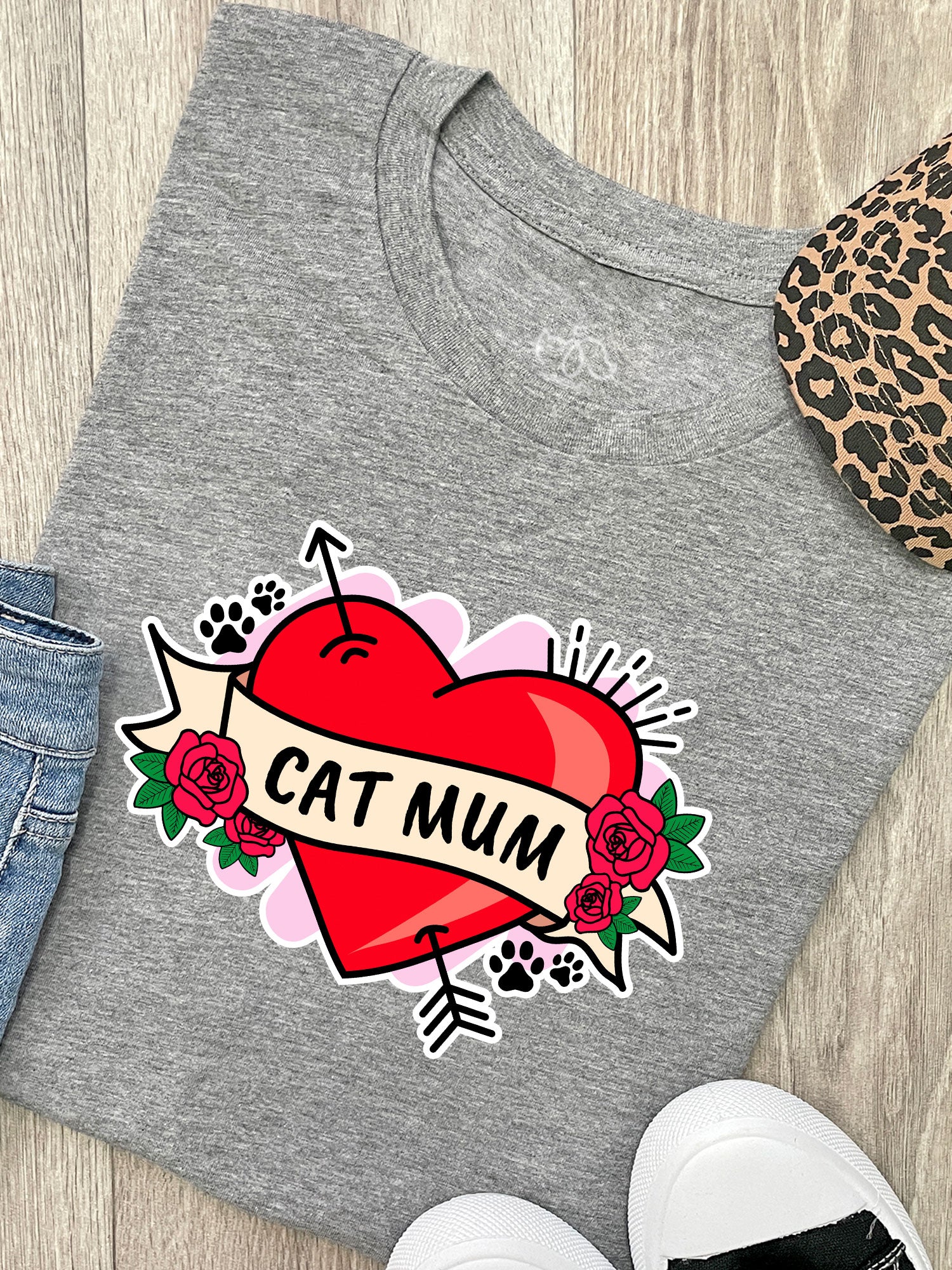 Cat Mum Heart Tattoo Ava Women's Regular Fit Tee