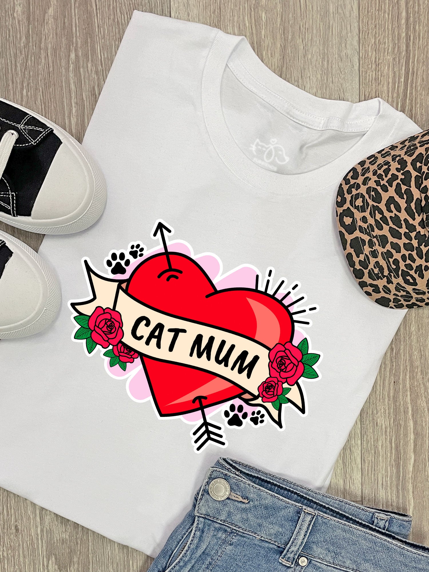 Cat Mum Heart Tattoo Ava Women's Regular Fit Tee