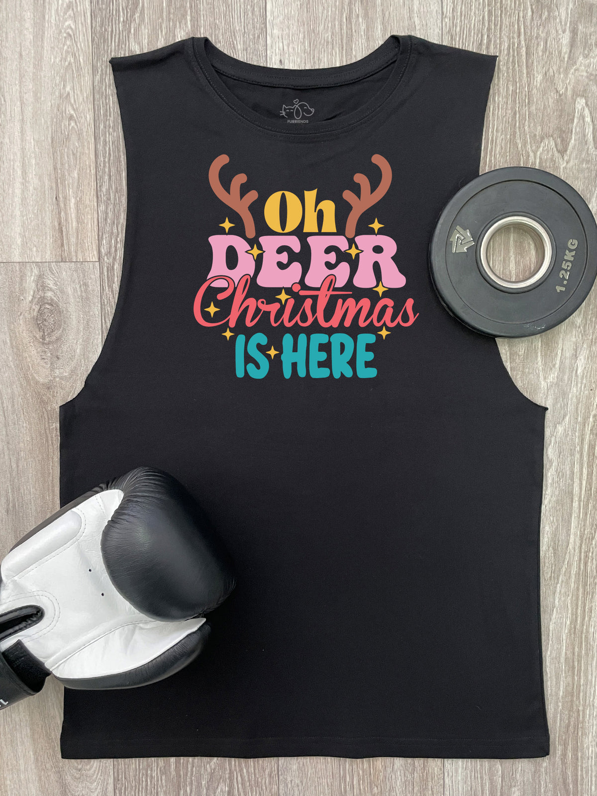 Oh Deer. Christmas Is Here Axel Drop Armhole Muscle Tank