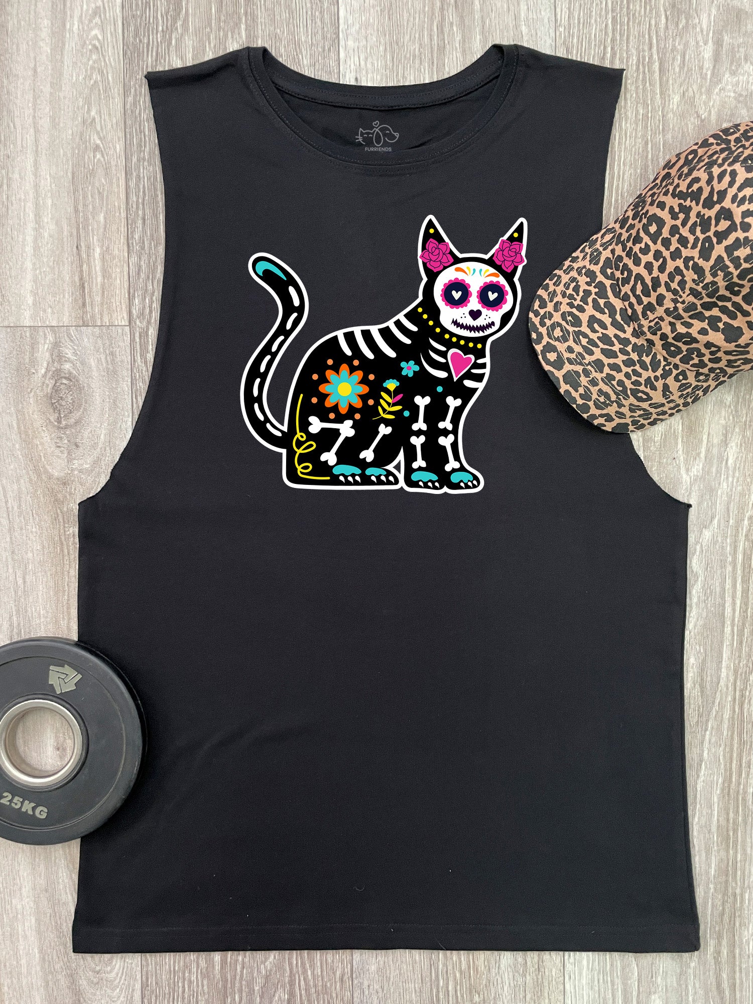 Sugar Skull Cat Axel Drop Armhole Muscle Tank