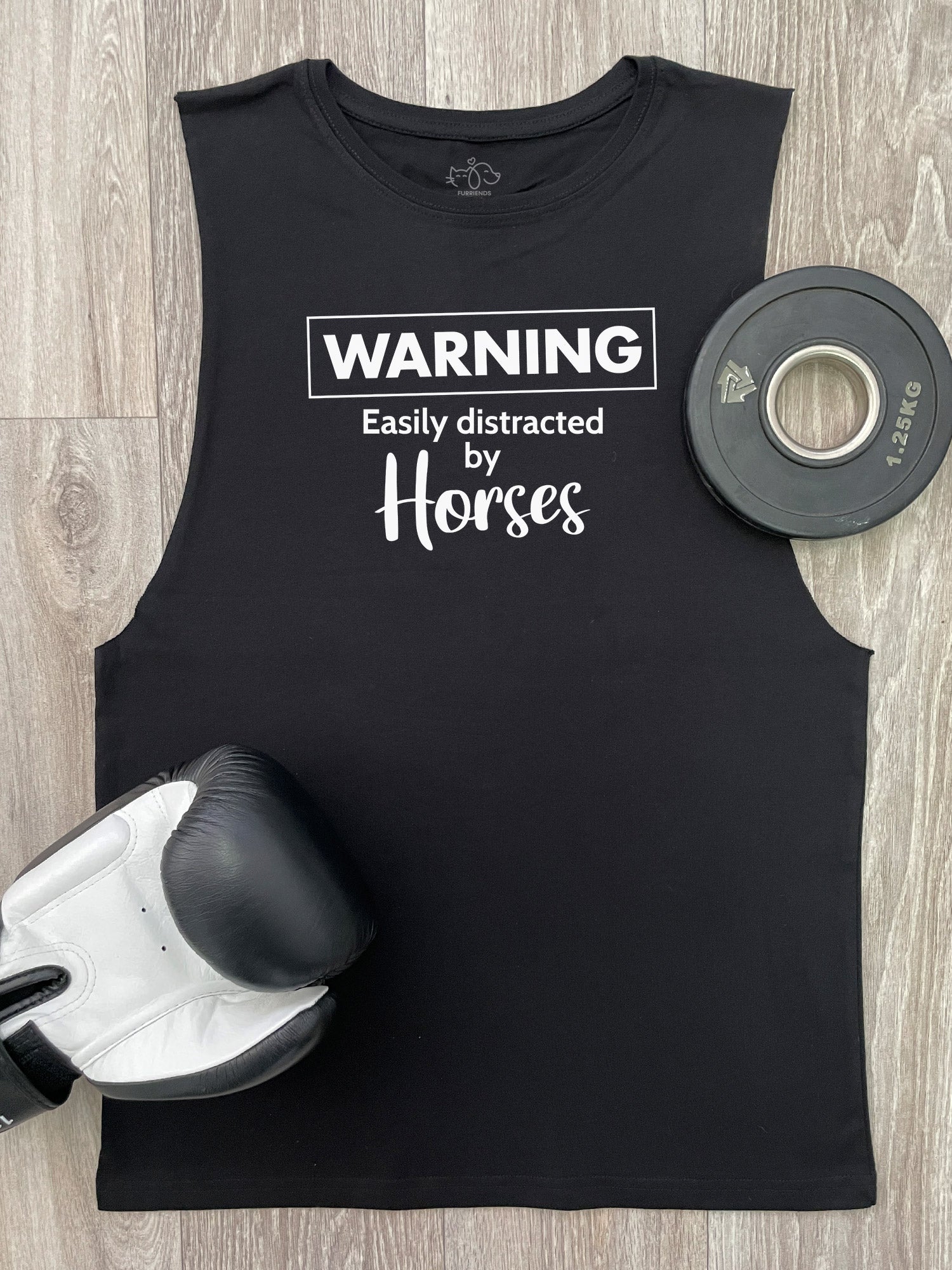 Warning. Easily Distracted By Horses Axel Drop Armhole Muscle Tank