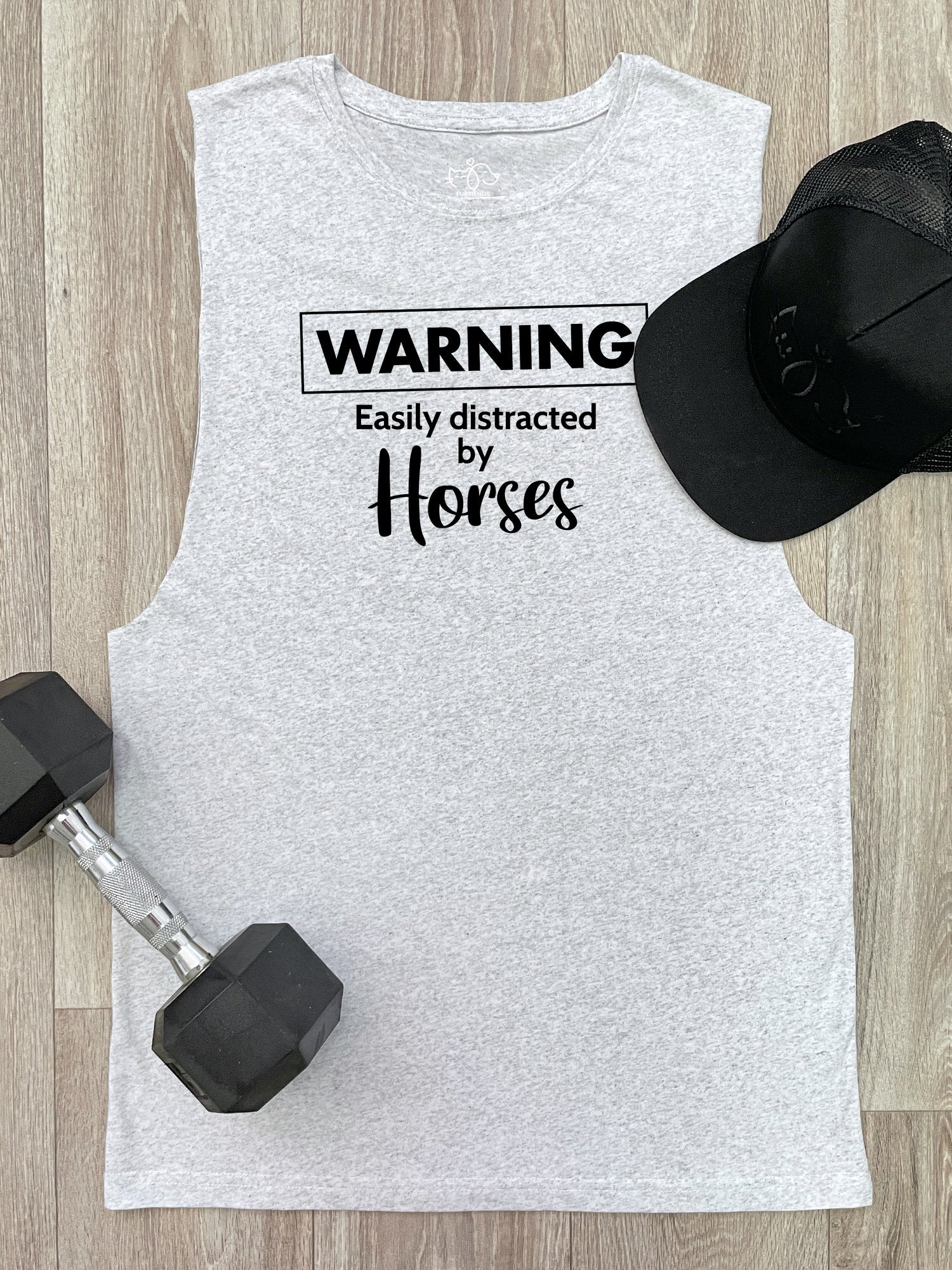 Warning. Easily Distracted By Horses Axel Drop Armhole Muscle Tank