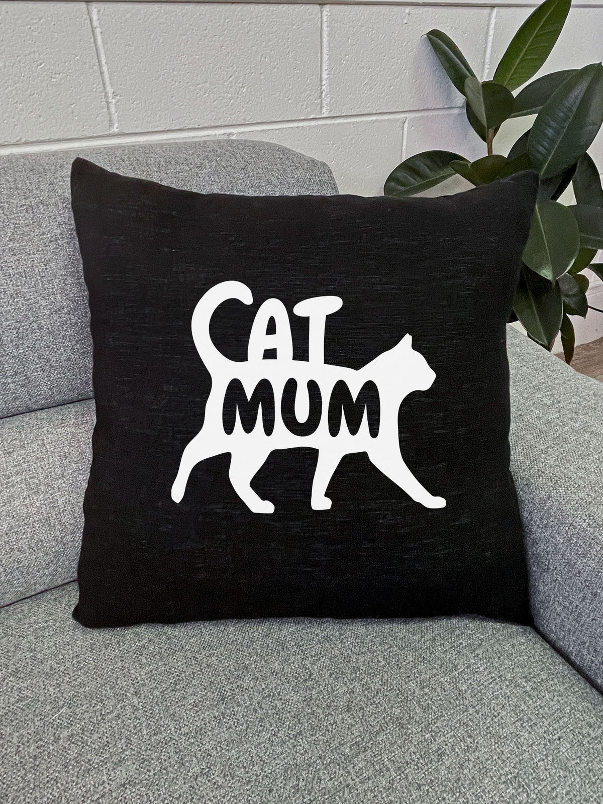 Cat Mum Silhouette Linen Cushion Cover