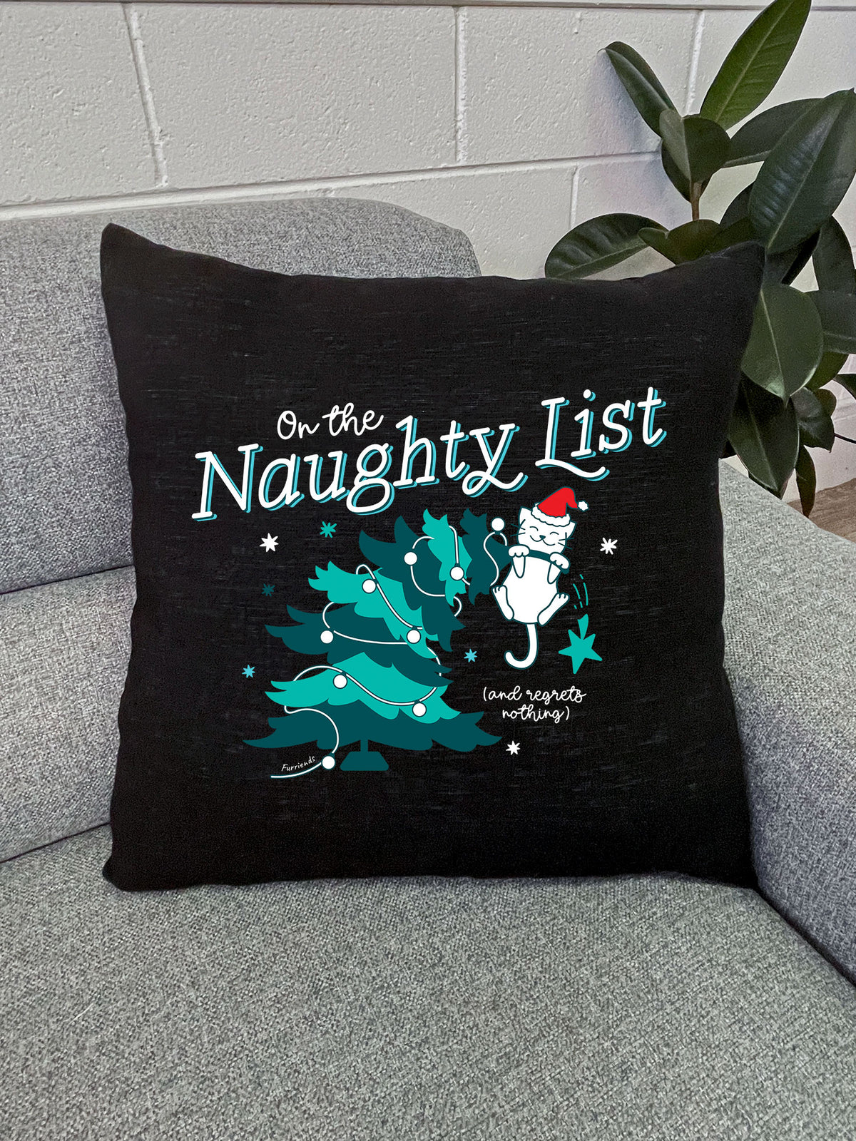 On The Naughty List - Cat Linen Cushion Cover