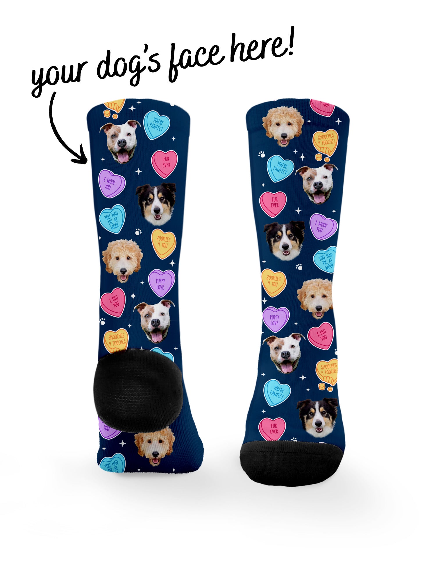 Custom Candy Hearts Pet Face Dress Socks