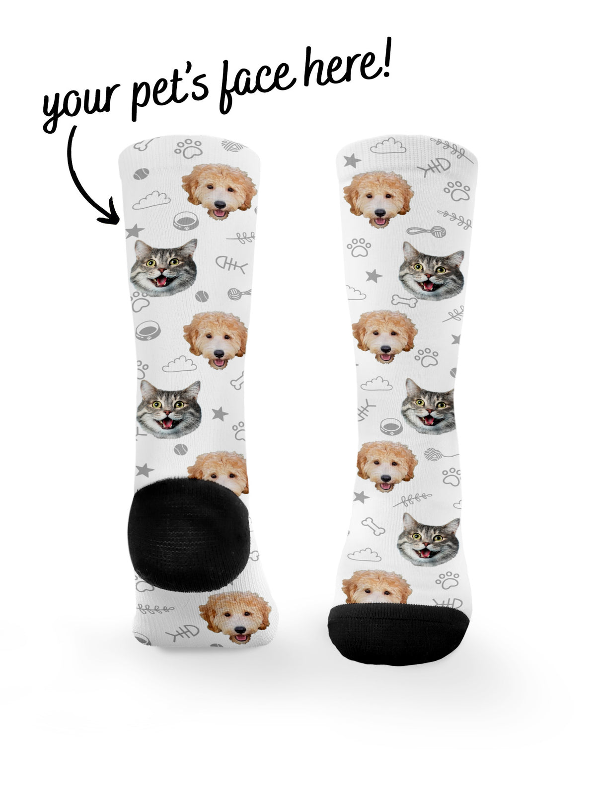 Custom Mixed Dog &amp; Cat Face Dress Socks