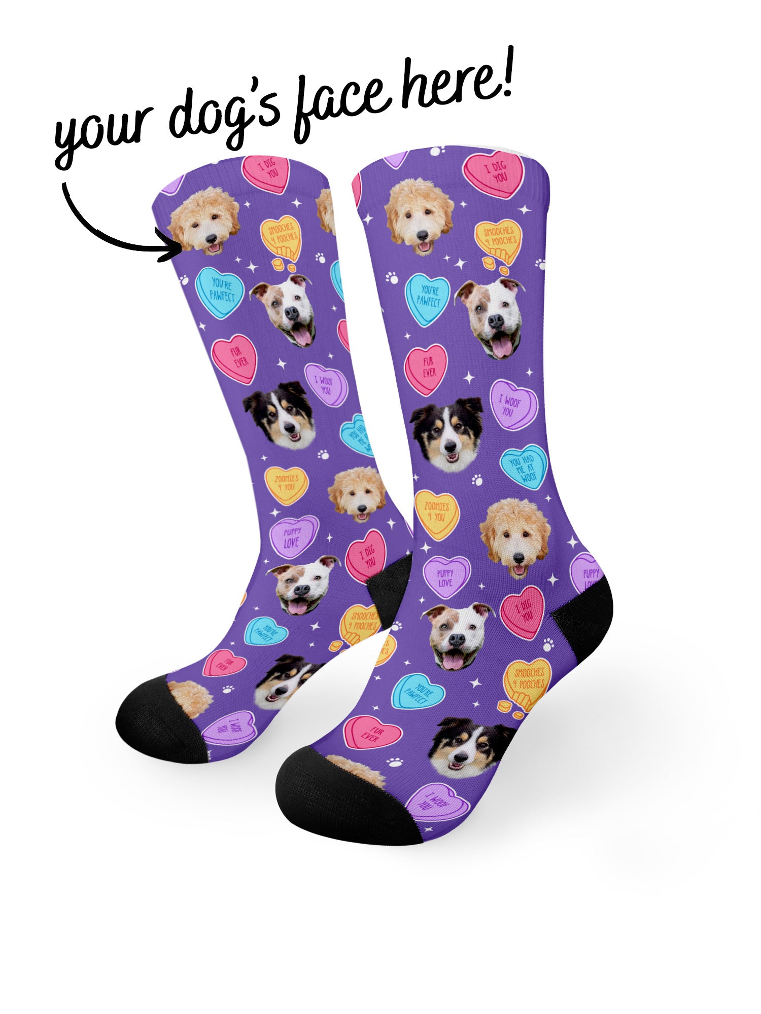 Custom Candy Hearts Pet Face Dress Socks