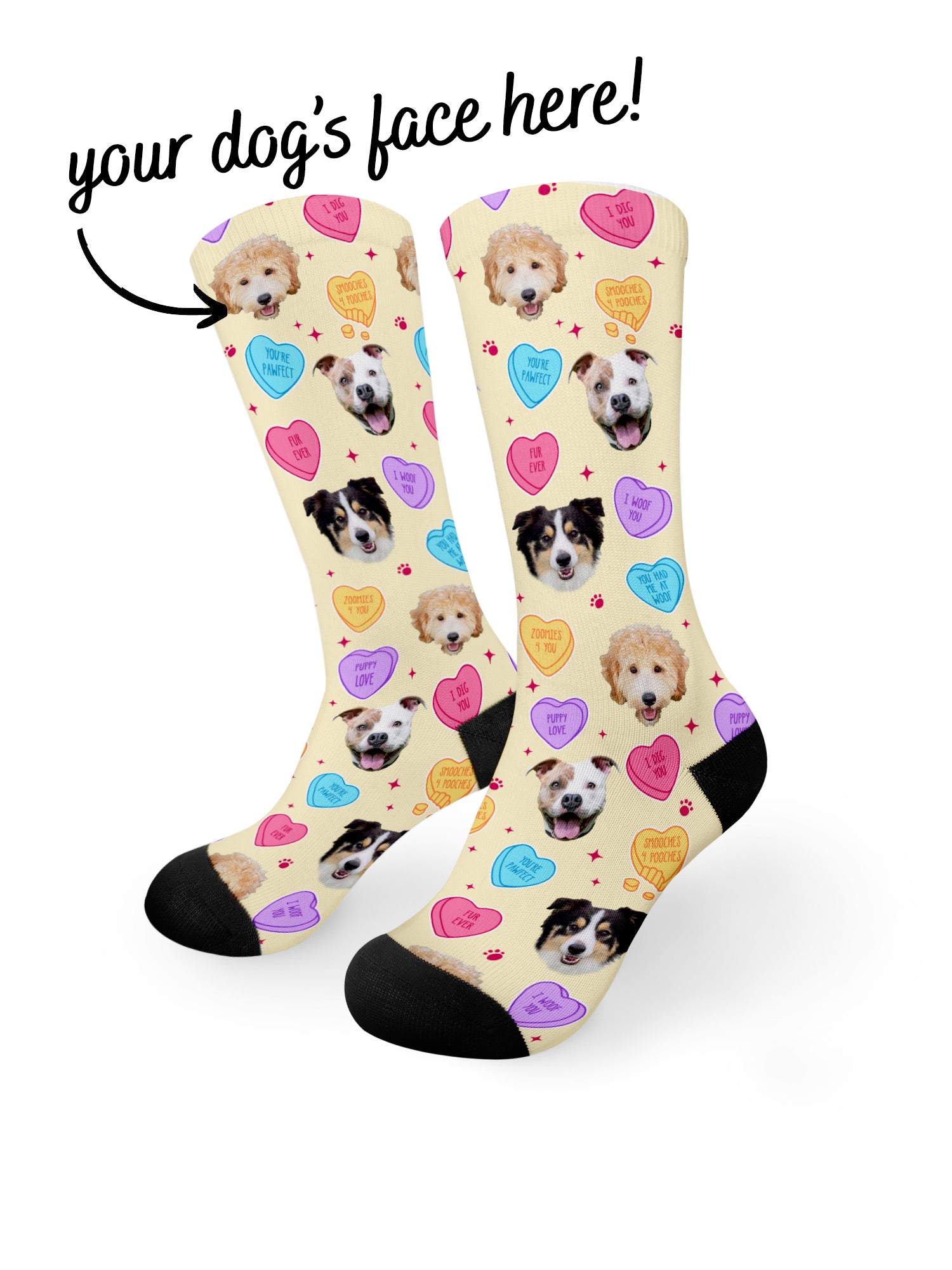 Custom Candy Hearts Pet Face Dress Socks