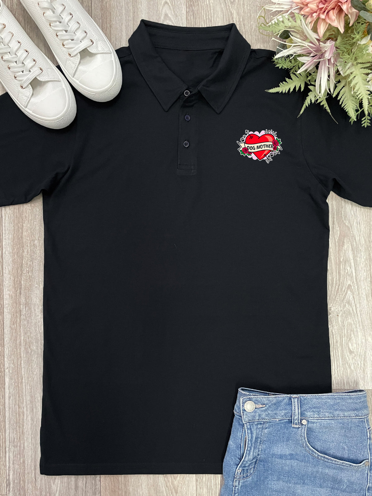 Dog Mother Heart Tattoo Unisex Polo Shirt