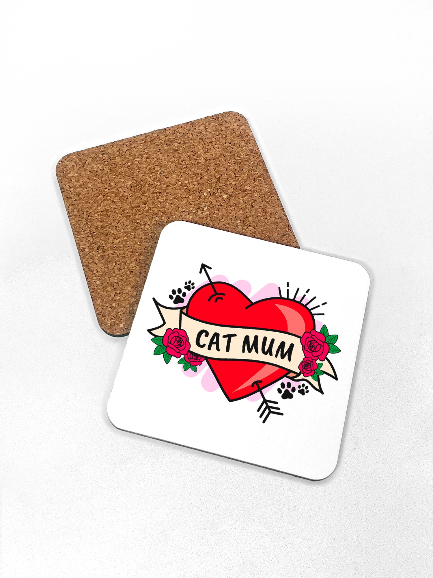 Cat Mum Heart Tattoo Coaster