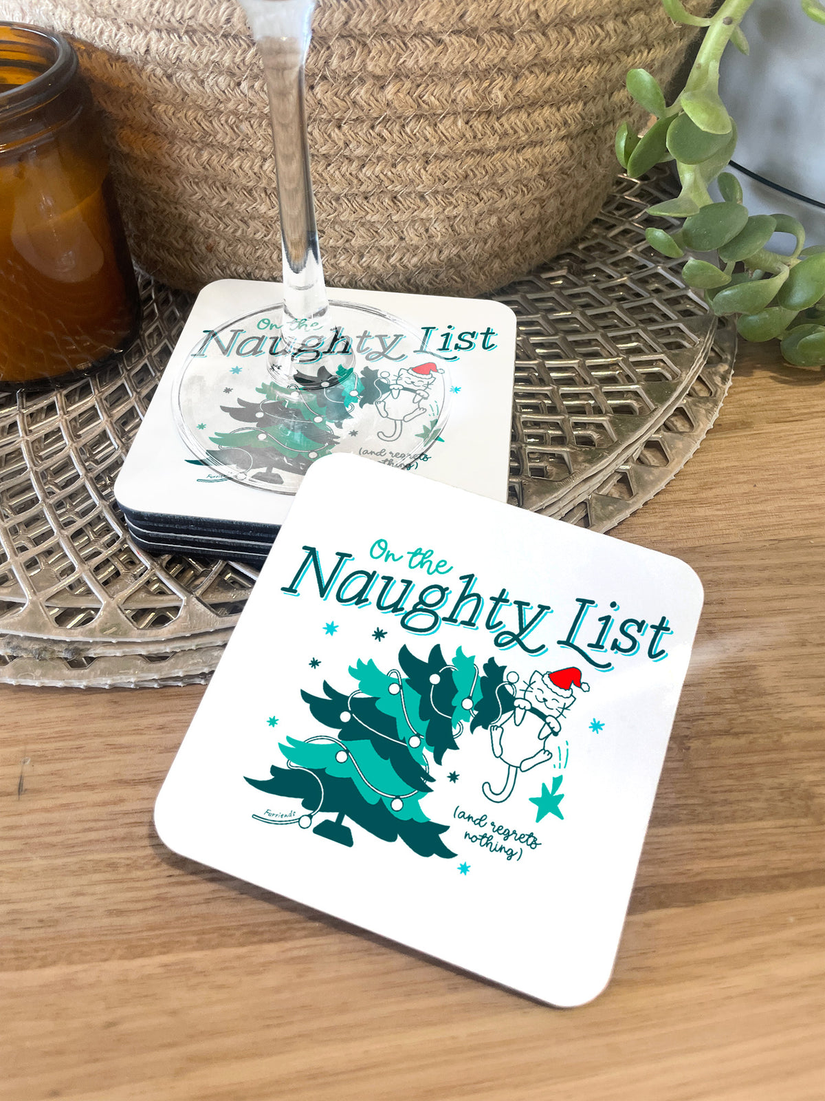 On The Naughty List - Cat Coaster