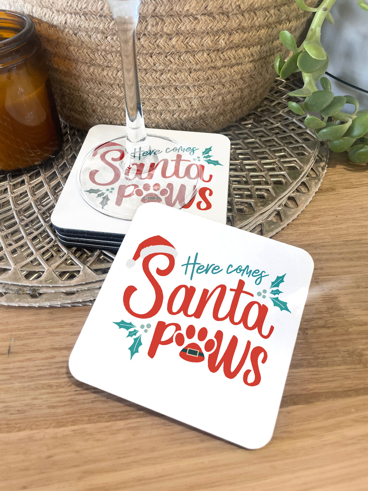 Here Comes Santa Paws Coaster