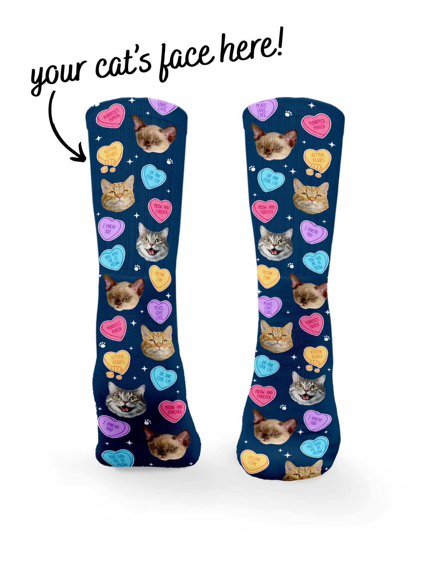 Custom Candy Hearts Pet Face Crew Socks