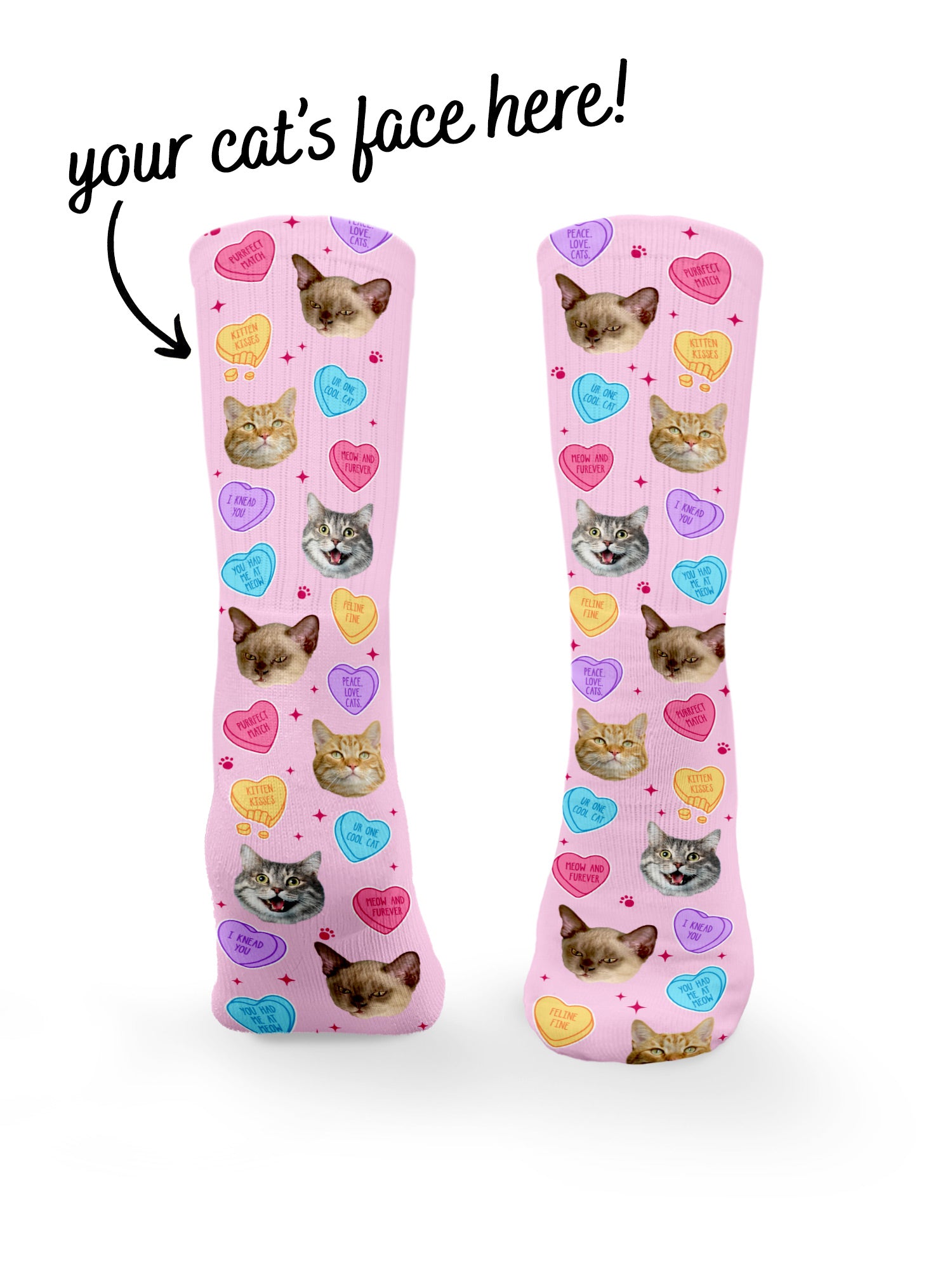 Custom Candy Hearts Pet Face Crew Socks