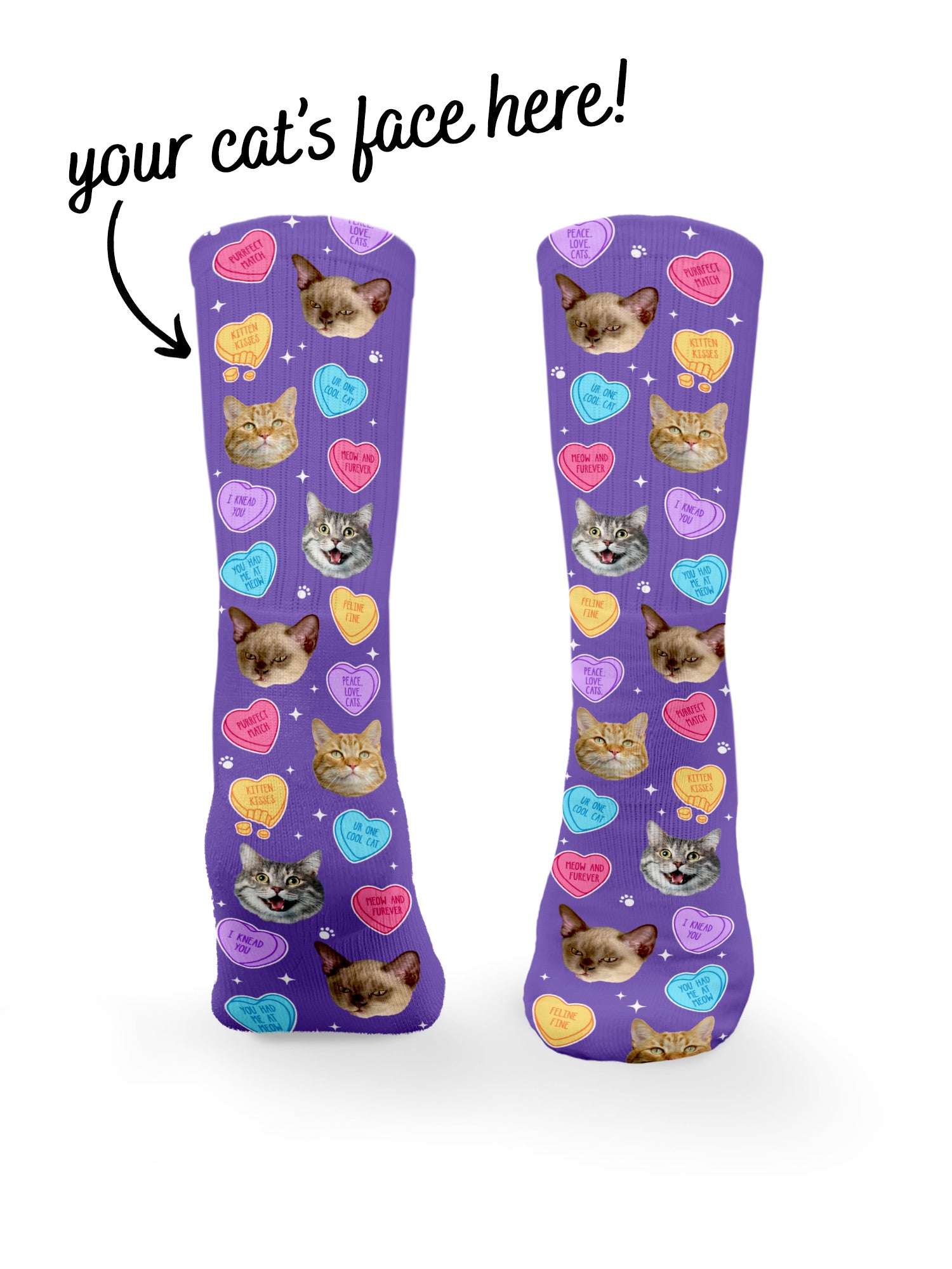 Custom Candy Hearts Pet Face Crew Socks