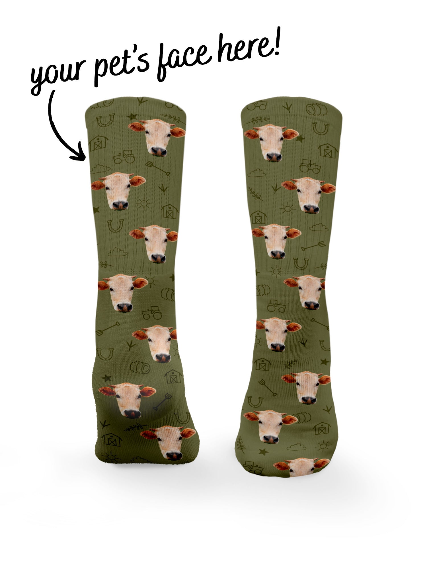 Custom Farm Animal Face Crew Socks