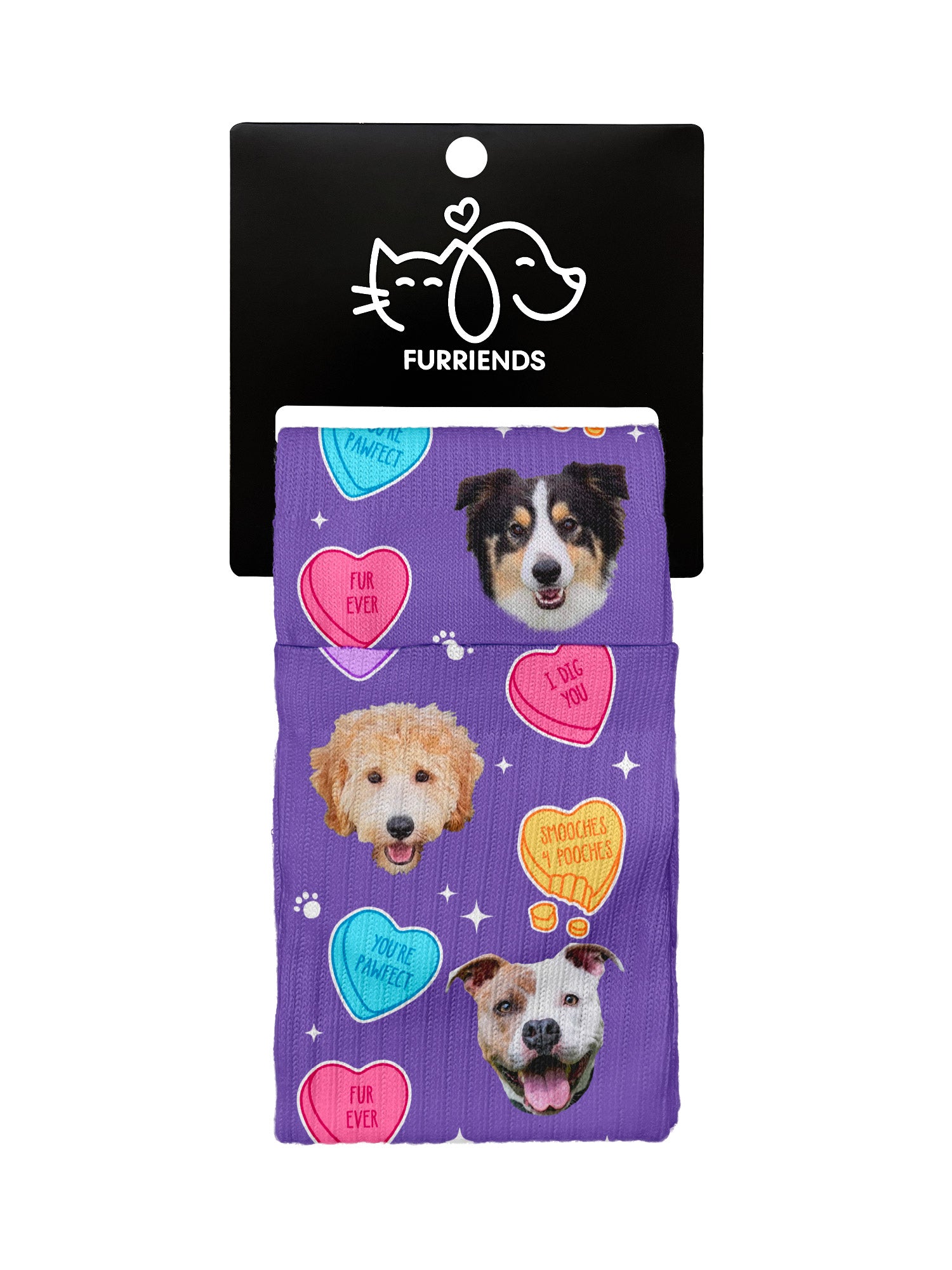 Custom Candy Hearts Pet Face Crew Socks