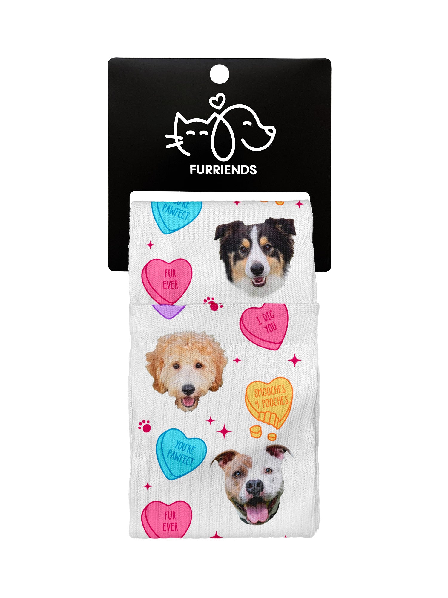 Custom Candy Hearts Pet Face Crew Socks