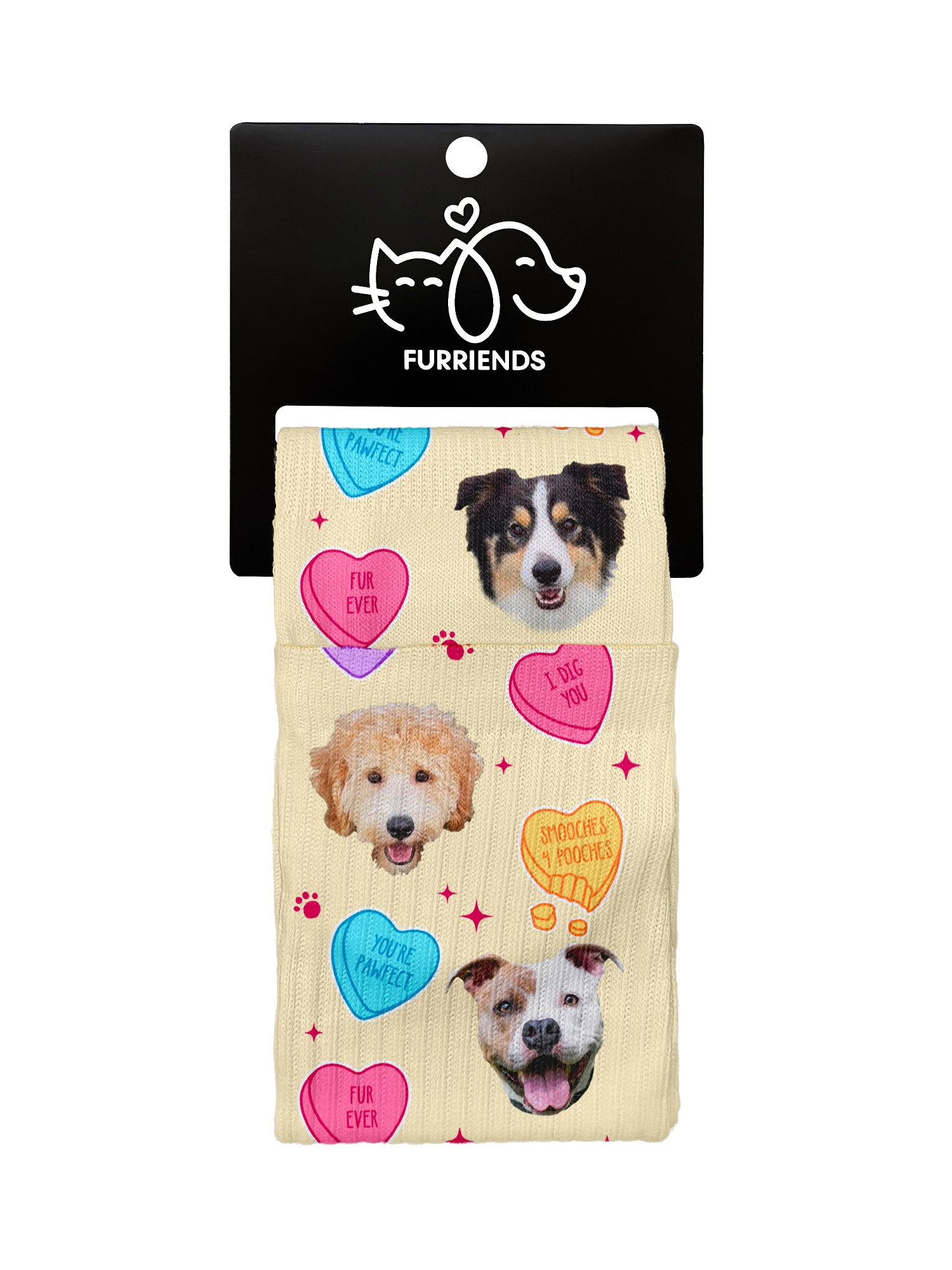 Custom Candy Hearts Pet Face Crew Socks