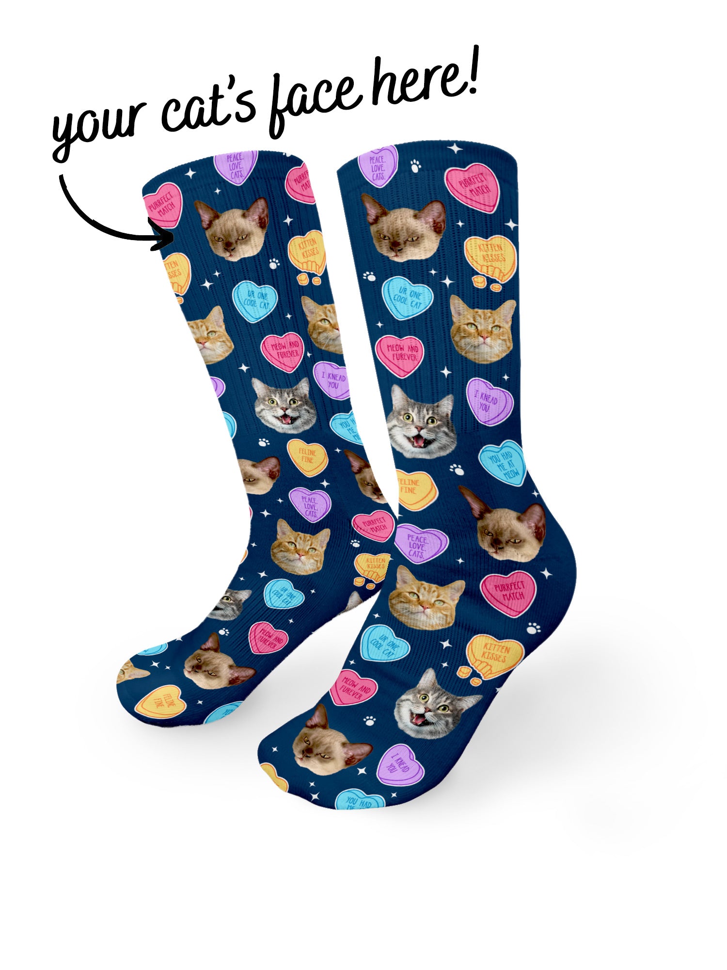 Custom Candy Hearts Pet Face Crew Socks