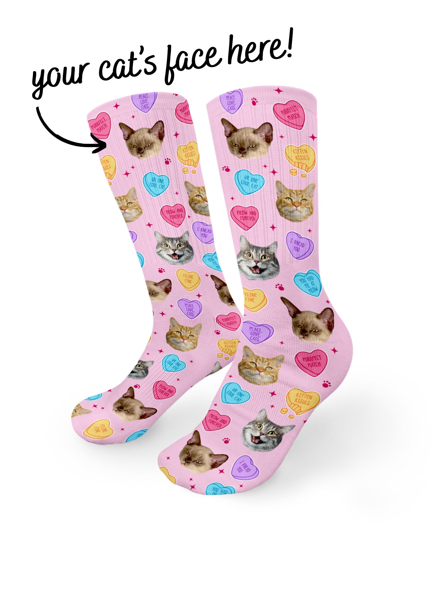 Custom Candy Hearts Pet Face Crew Socks