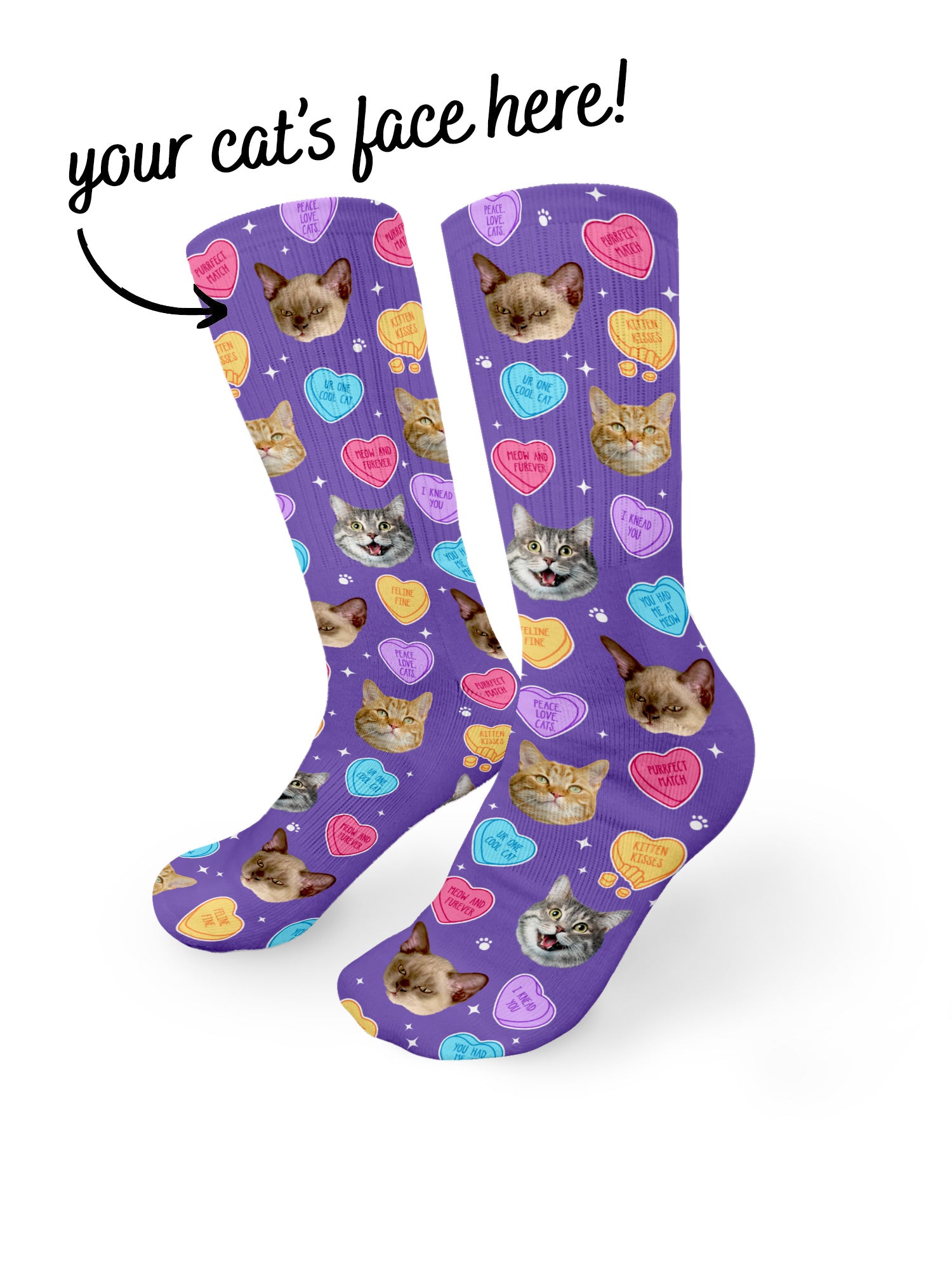 Custom Candy Hearts Pet Face Crew Socks