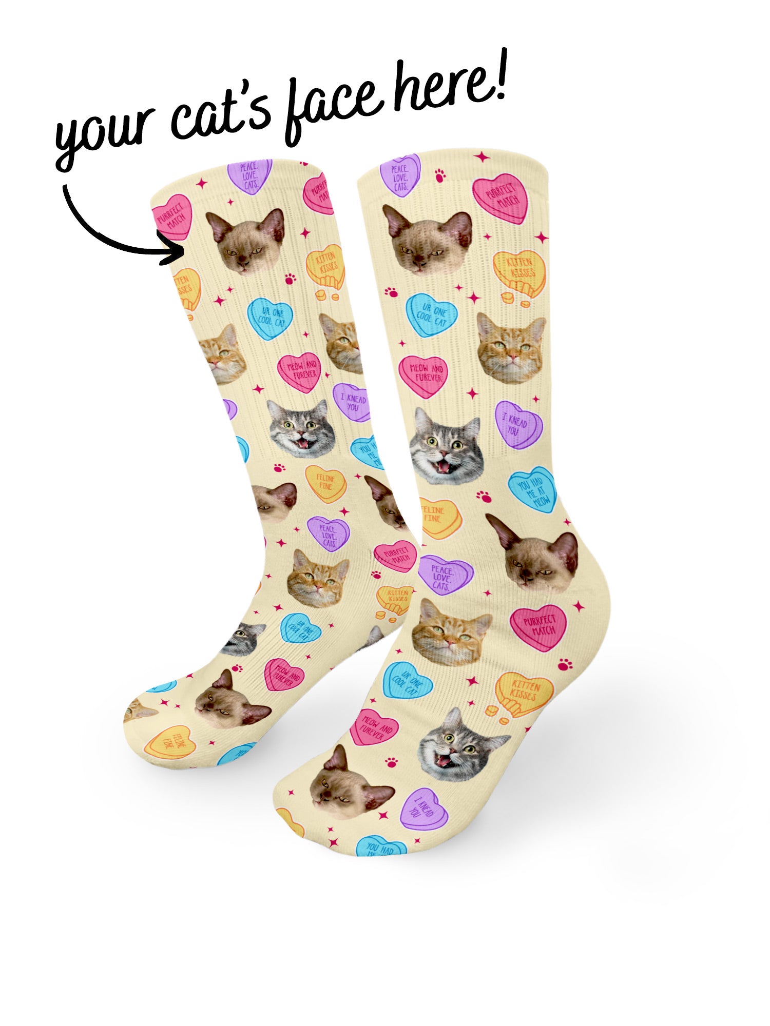 Custom Candy Hearts Pet Face Crew Socks