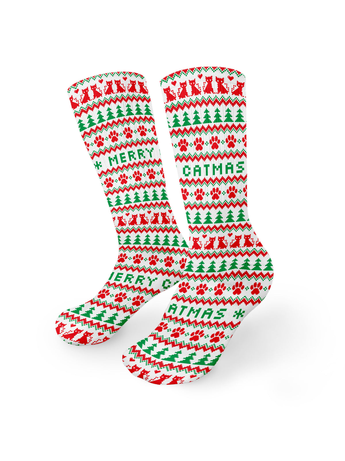 Merry Catmas Ugly Sweater Style Crew Socks