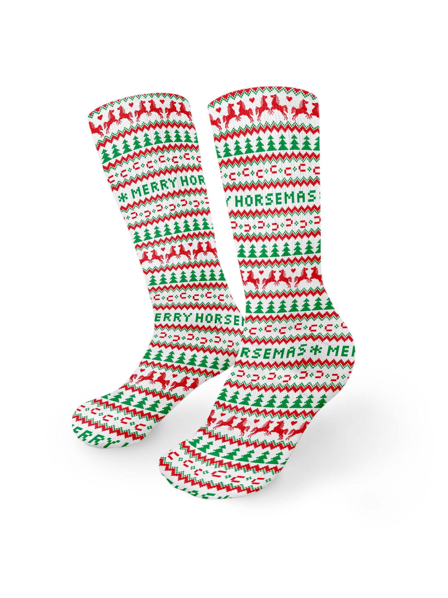 Merry Horsemas Ugly Sweater Style Crew Socks