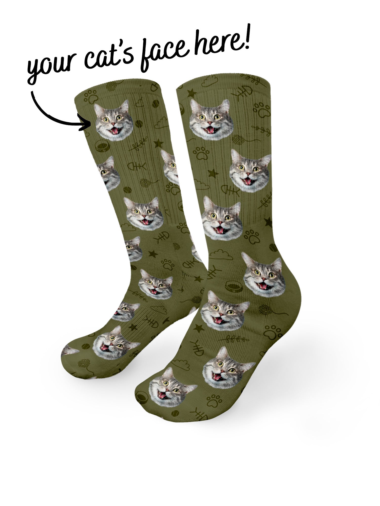 Custom Cat Face Crew Socks