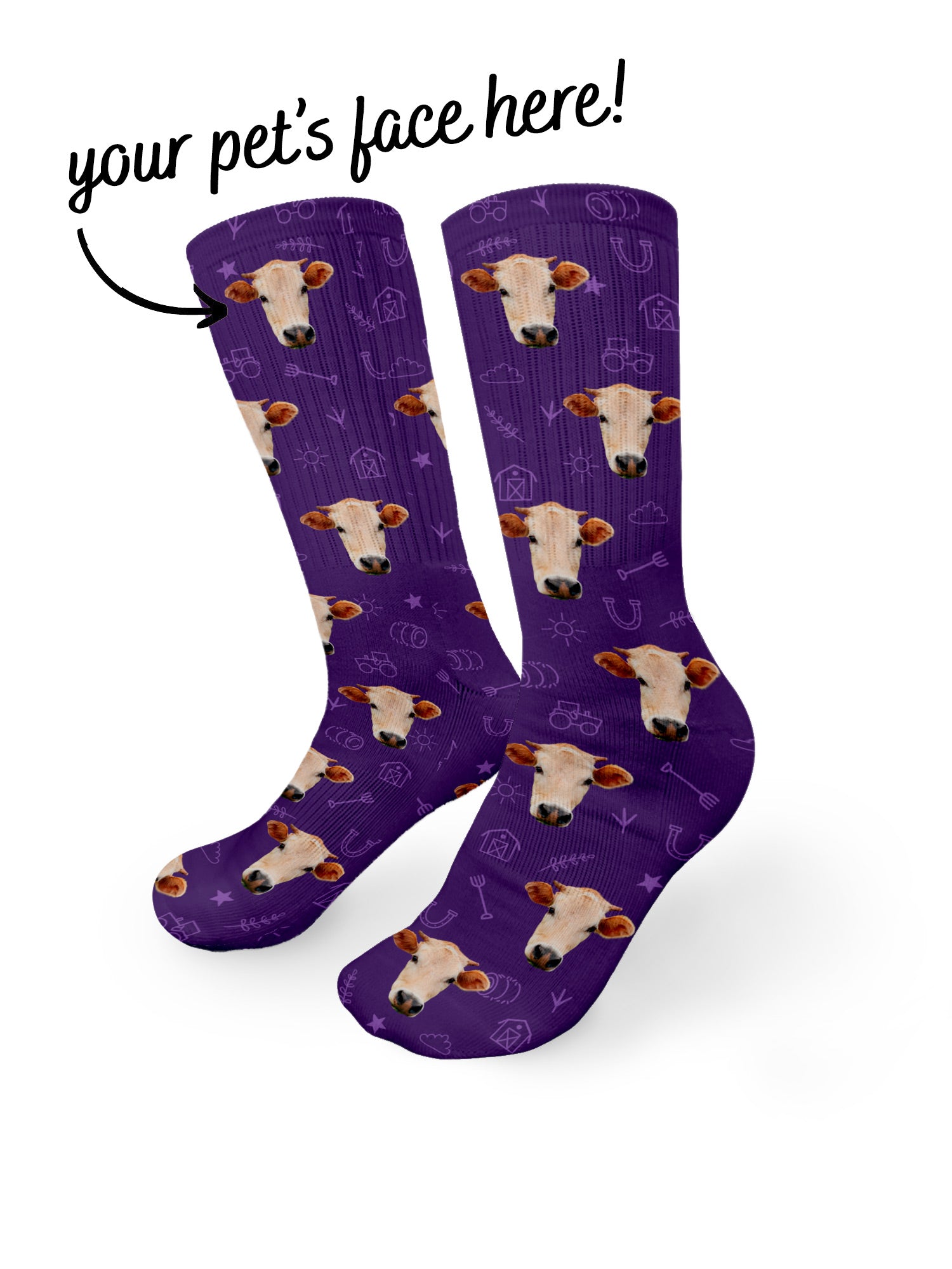 Custom Farm Animal Face Crew Socks