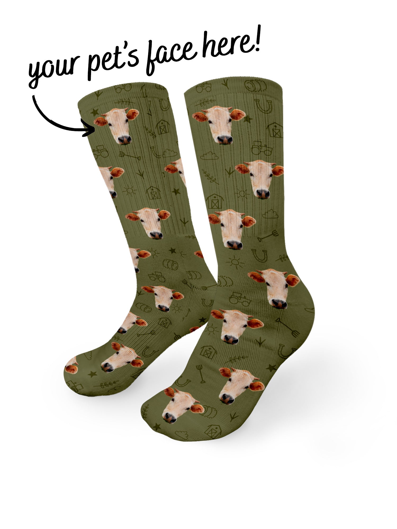 Custom Farm Animal Face Crew Socks