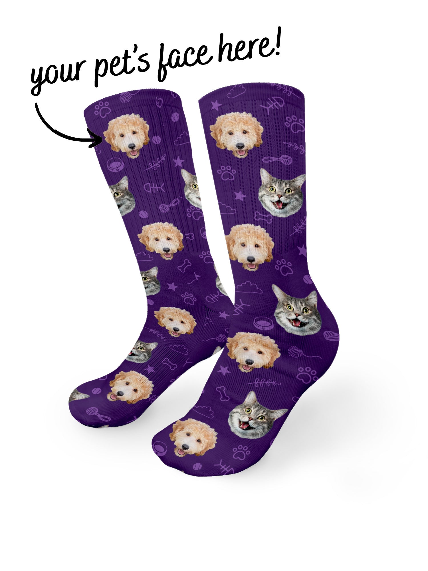 Custom Mixed Dog & Cat Face Crew Socks