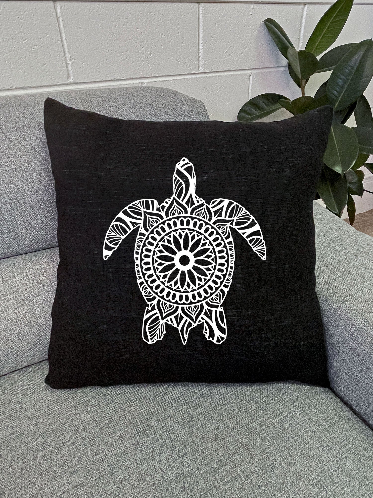 Turtle Mandala Linen Cushion Cover