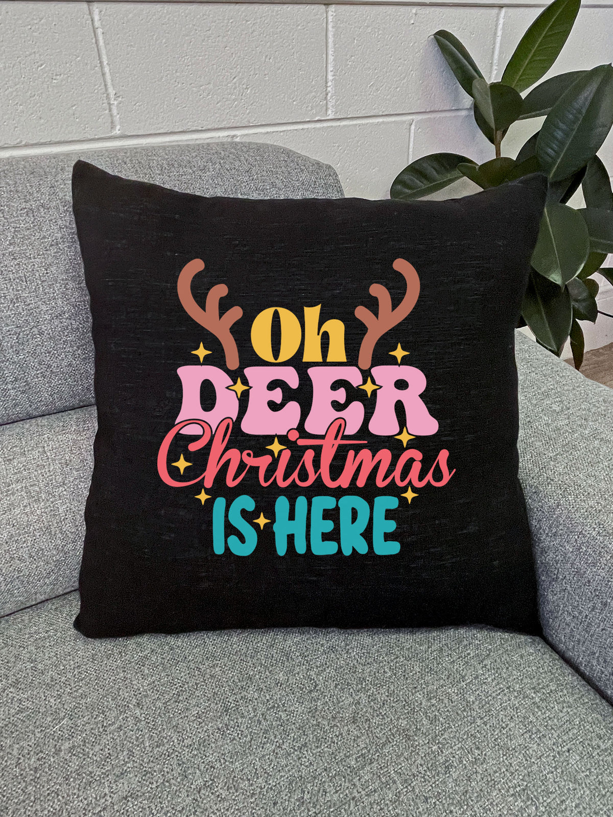 Oh Deer. Christmas Is Here Linen Cushion Cover