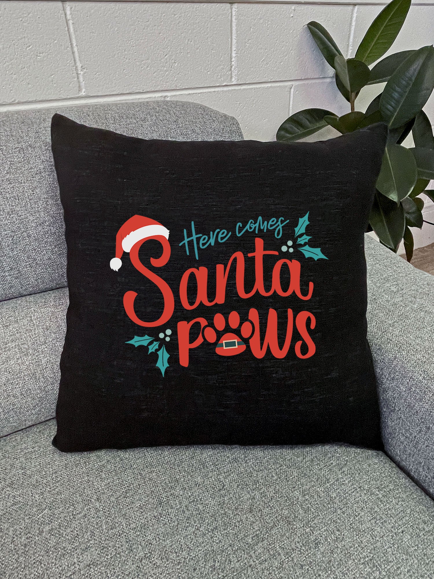 Here Comes Santa Paws Linen Cushion Cover