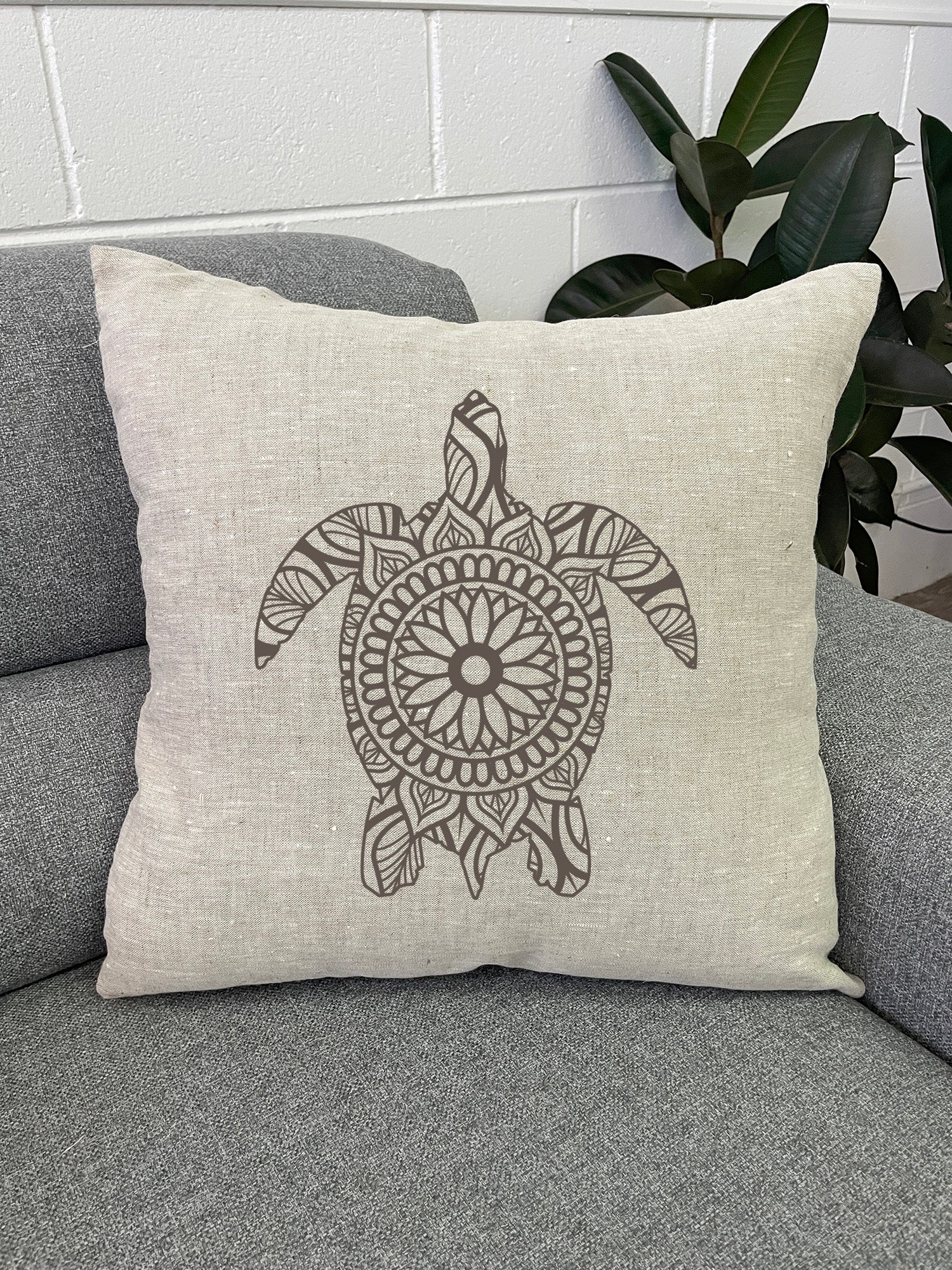 Turtle Mandala Linen Cushion Cover