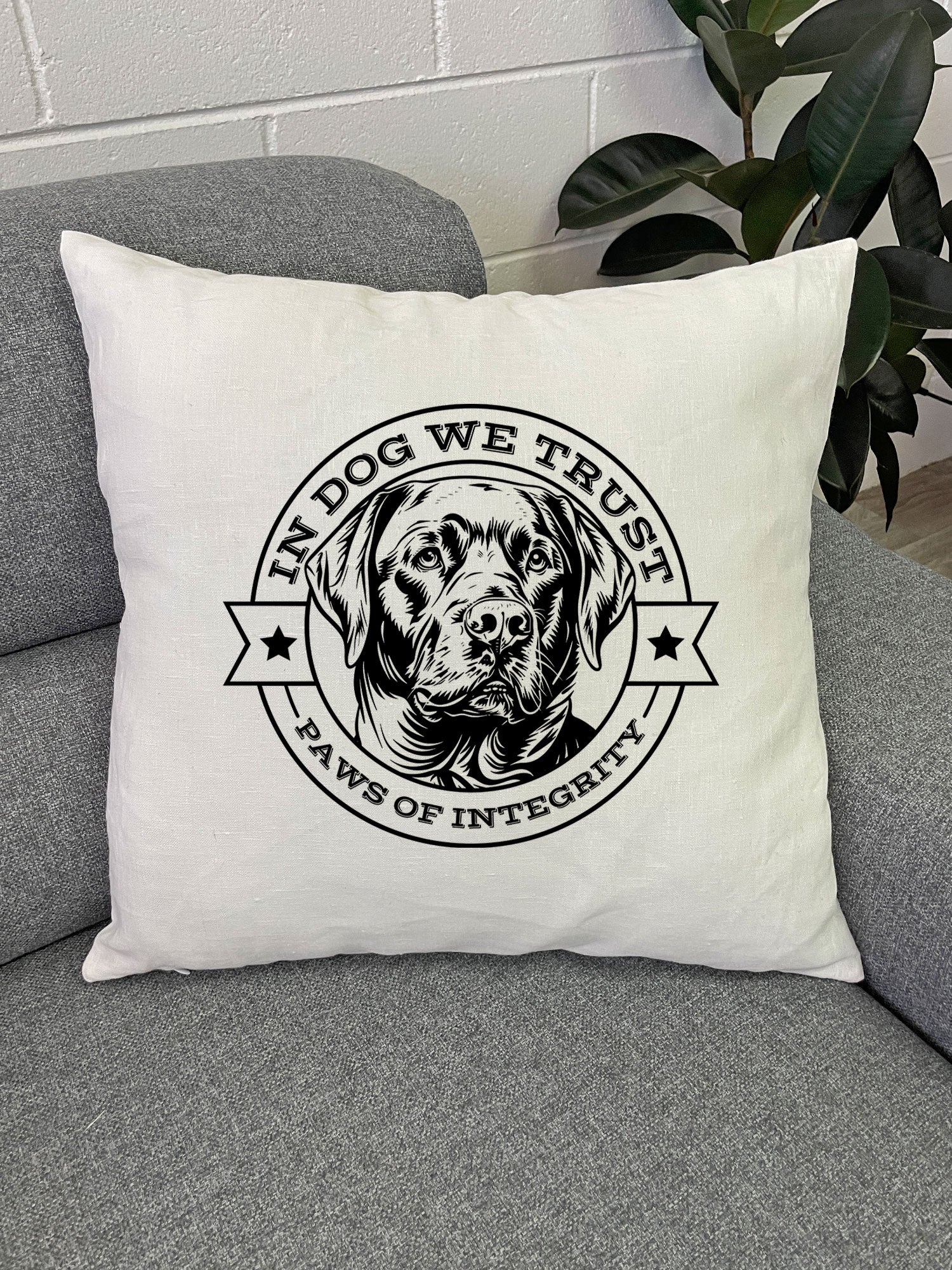 In Dog We Trust Linen Cushion Cover