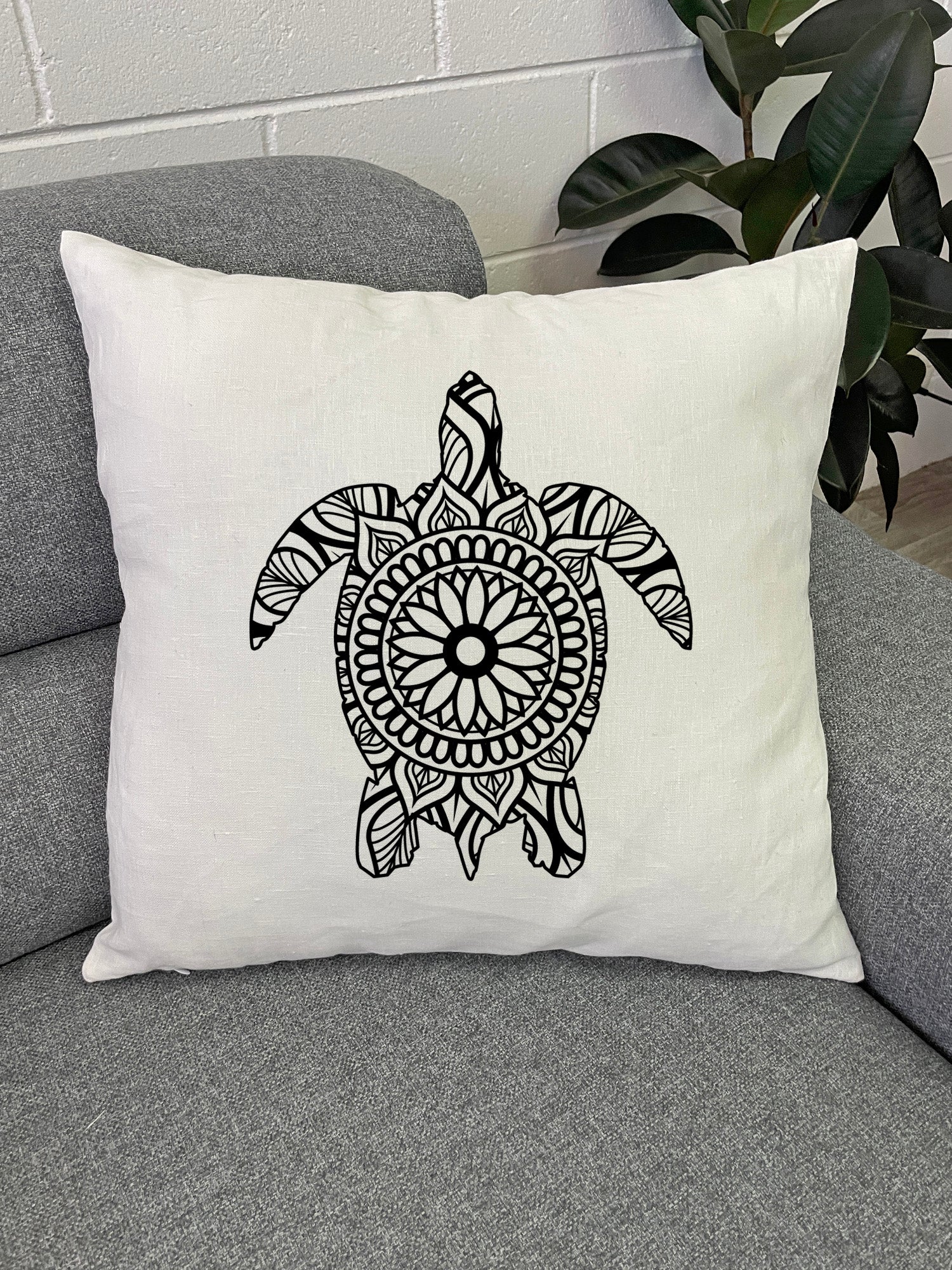 Turtle Mandala Linen Cushion Cover