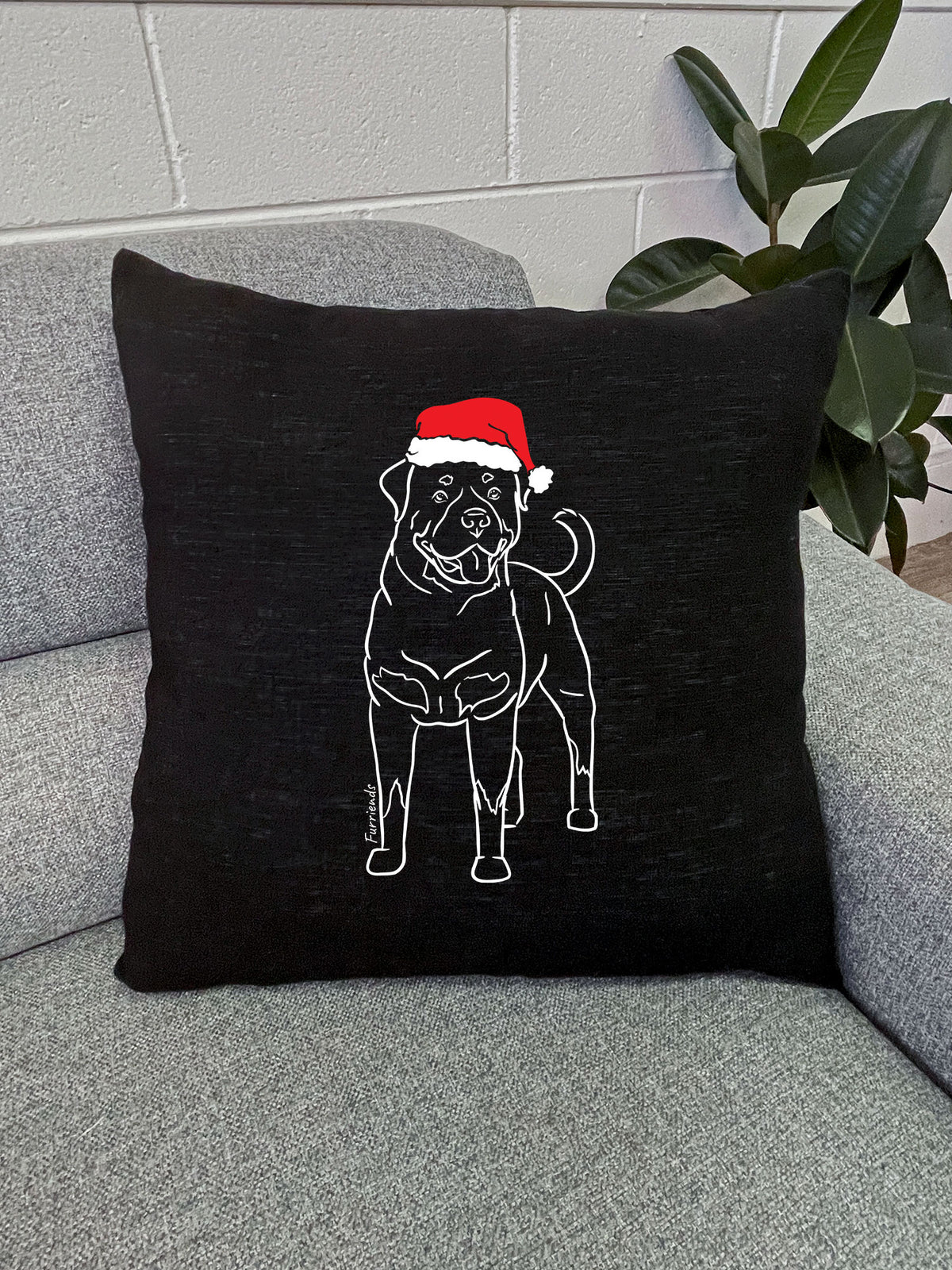 Rottweiler Christmas Edition Linen Cushion Cover