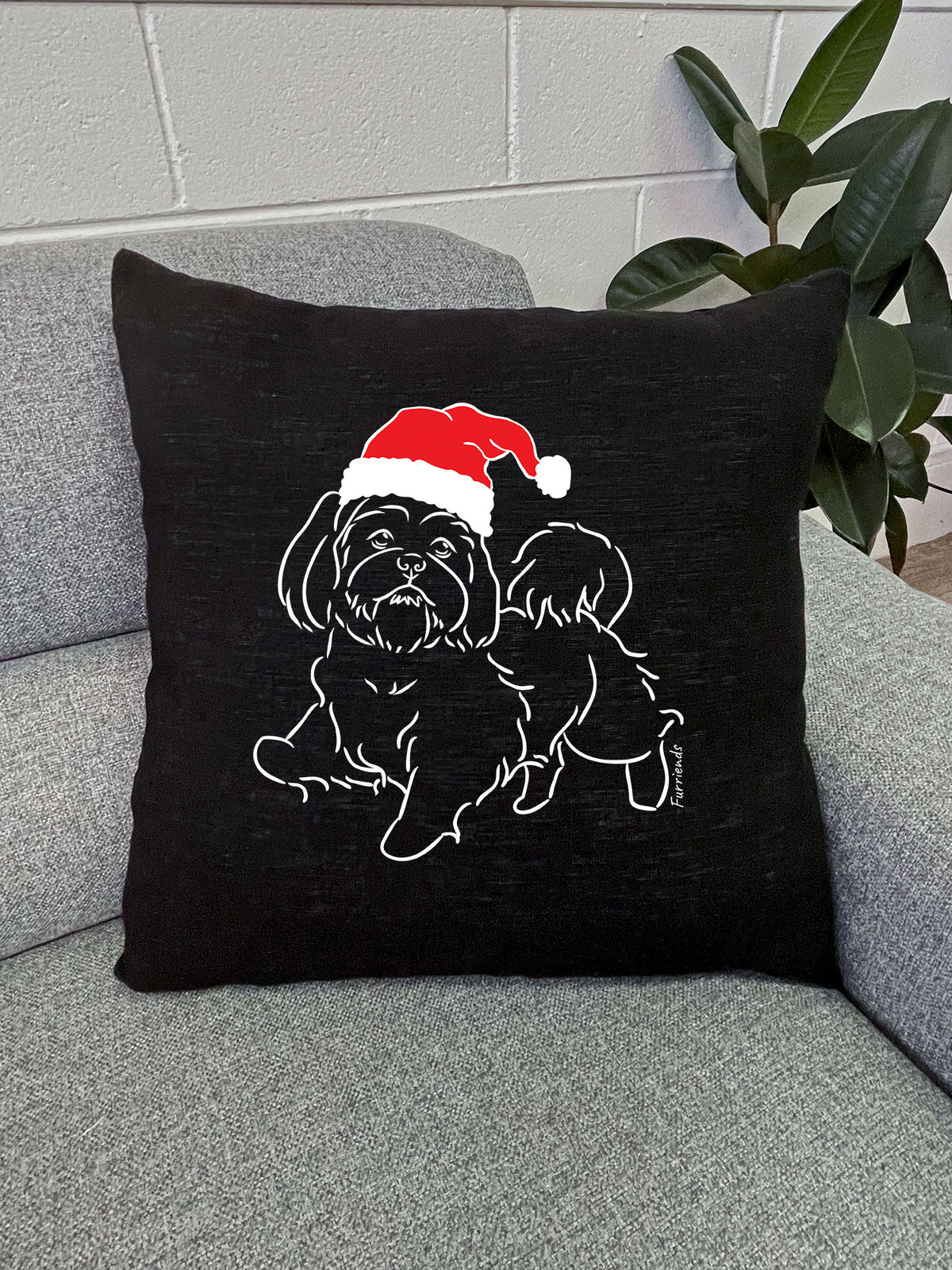 Shih Tzu Christmas Edition Linen Cushion Cover