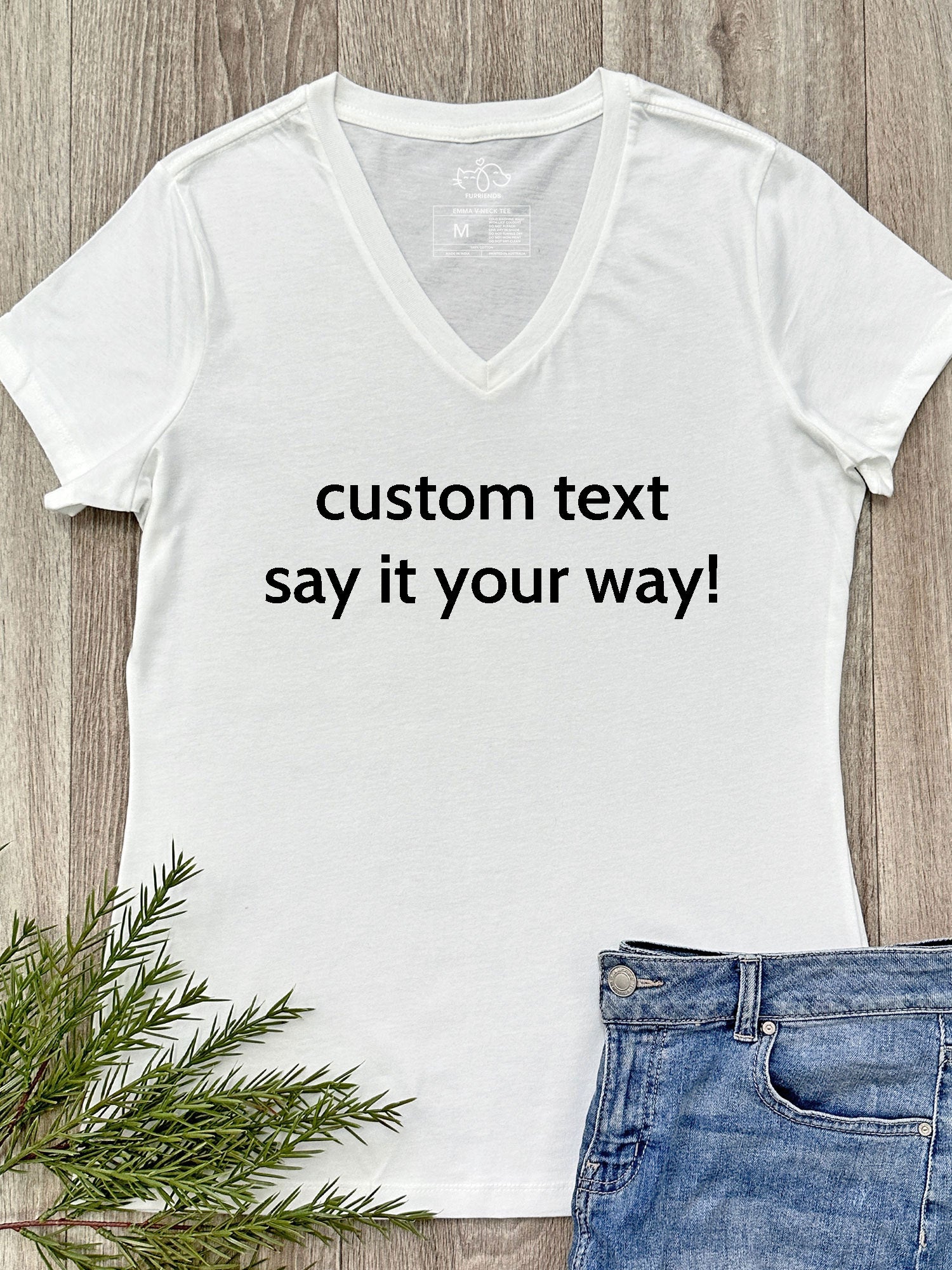 Customisable Text Emma V-Neck Tee