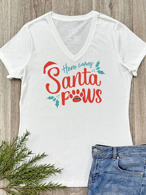 Here Comes Santa Paws Emma V-Neck Tee