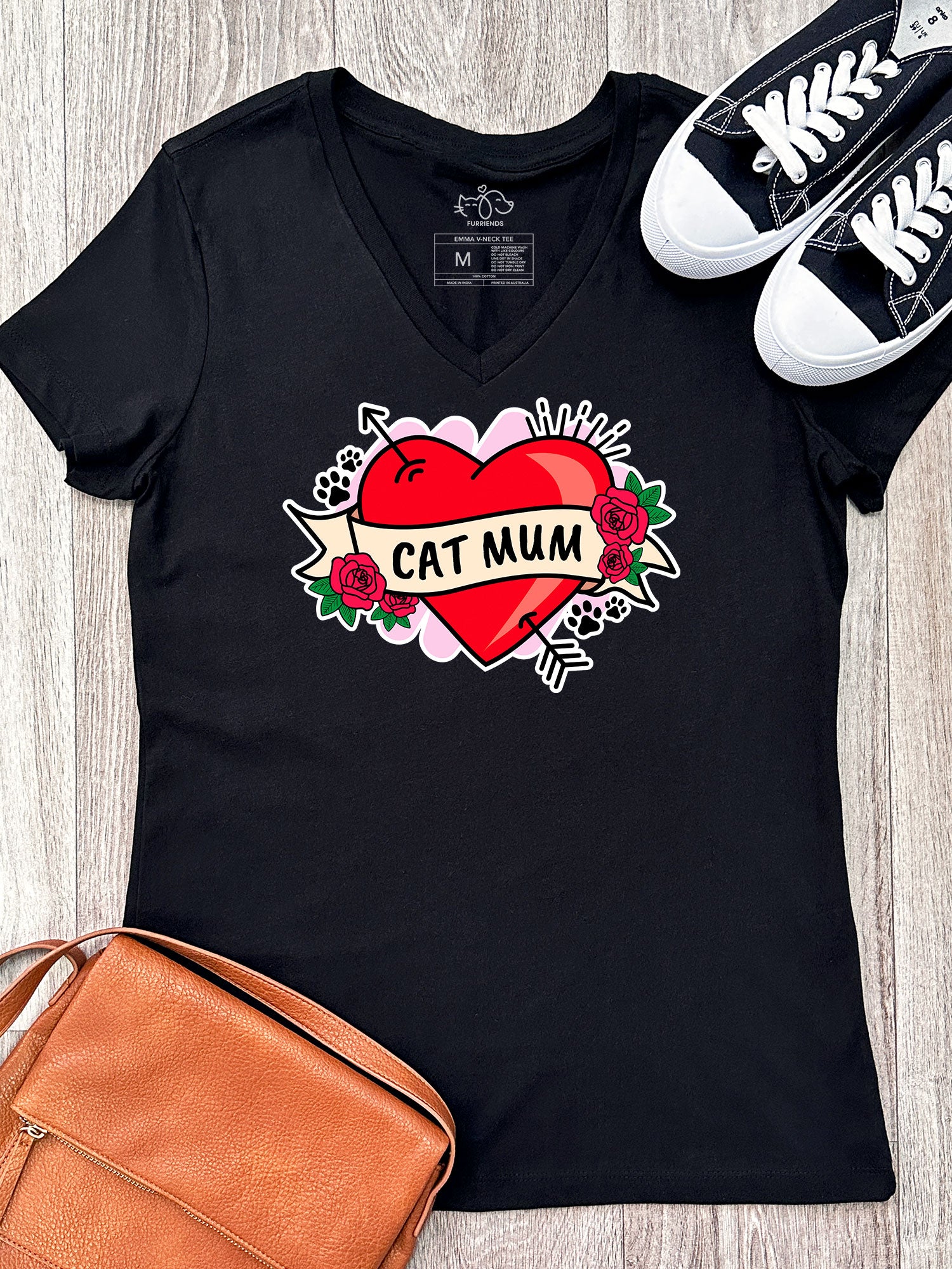 Cat Mum Heart Tattoo Emma V-Neck Tee