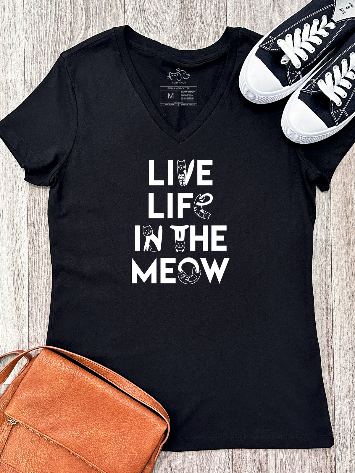 Live Life In The Meow Emma V-Neck Tee